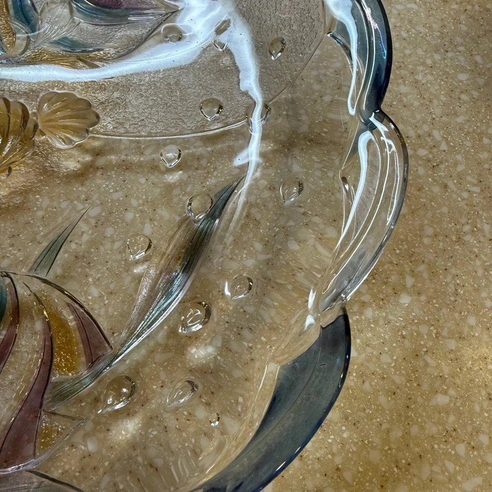 Mikasa Vintage Tropical Key Largo Glass Plate Fish Design 15 inch Blue and Gold